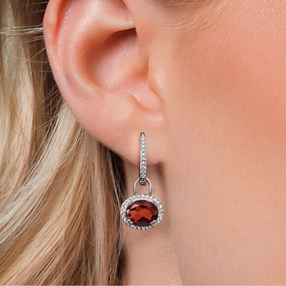 925 Sterling Silver with 4.44 Cttw Garnet Oval Dangling French Lock Earrings - Picture 2 of 5